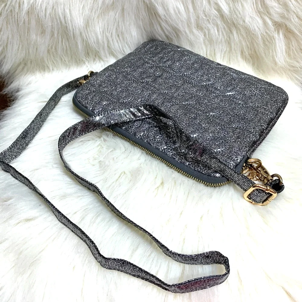 DEUX LUX Metallic Silver Glittery Embossed Zip IPAD Tablet Case with XBody Strap